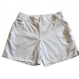 Nike White Athletic Shorts with Black Swoosh